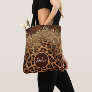 Tote Bag Agate de Parties scintillant de la farine de léopa