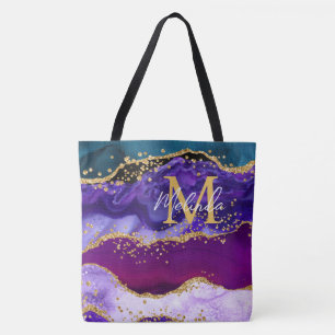 Tote Bag Agate de Parties scintillant de Peacock violet et 