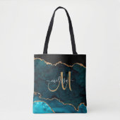Tote Bag Agate de Parties scintillant or Turquoise moderne  (Devant)