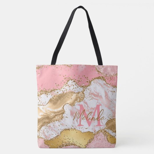 Tote Bag Agate des séquences or et rose (Devant)