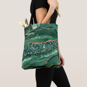 Tote Bag Agate Green Gold Parties scintillant Geode Marbre 