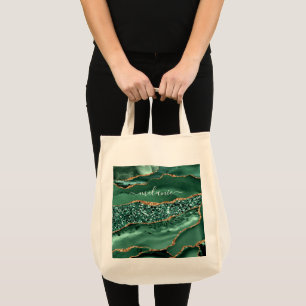 Tote Bag Agate Green Gold Parties scintillant Geode Marbre