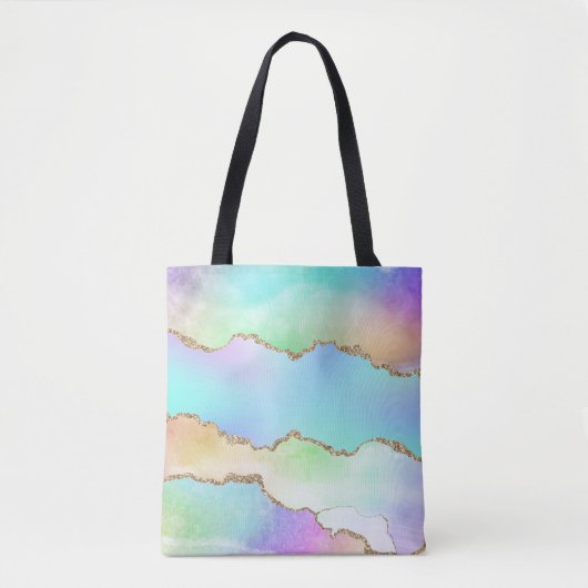 Tote Bag Agate Holo | Faux Iridescente Pastel Ombre Marble (Devant)