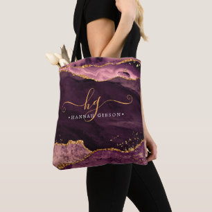 Tote Bag Agate Marbre Monogramme Bourgogne Parties scintill