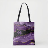 Tote Bag Agate marbré violet et Parties scintillant d'or (Devant)