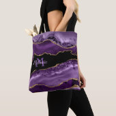 Tote Bag Agate marbré violet et Parties scintillant d'or (De près)