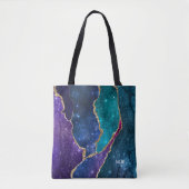 Tote Bag Agate Monogramme Veines Or Bleu Violet Aqua (Devant)