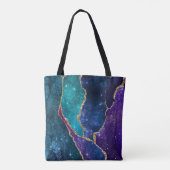 Tote Bag Agate Monogramme Veines Or Bleu Violet Aqua (Dos)