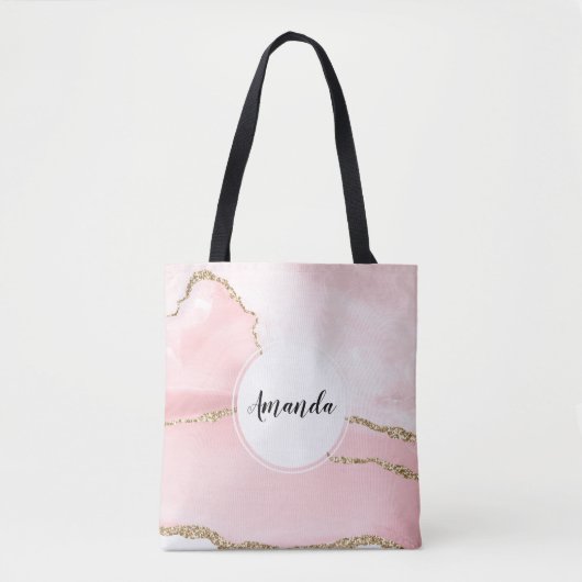 Tote Bag Agate rose vierge avec ruban or Élégant (Devant)