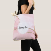 Tote Bag Agate rose vierge avec ruban or Élégant (De près)