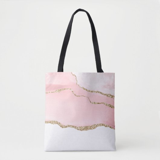 Tote Bag Agate rose vierge avec ruban or Élégant (Devant)