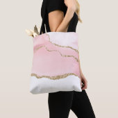Tote Bag Agate rose vierge avec ruban or Élégant (De près)