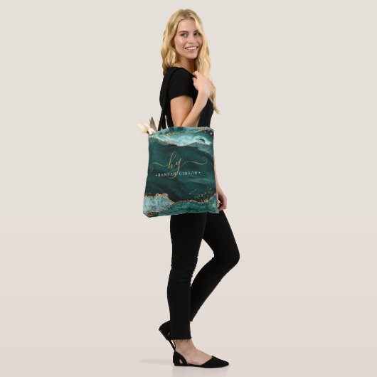 Tote Bag Agate Turquoise Turquoise Monogramme Parties scint (Sur le modèle)