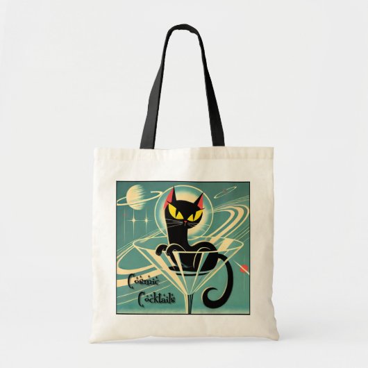 Tote Bag Âge atomique Futuriste de l'espace Noir Cat Martin (Devant)