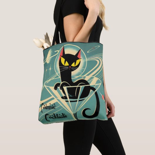 Tote Bag Âge atomique Futuriste de l'espace Noir Cat Martin (De près)