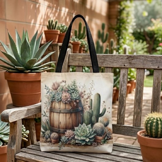 Tote Bag Agencement Rustique de Succulentes et de Cactus