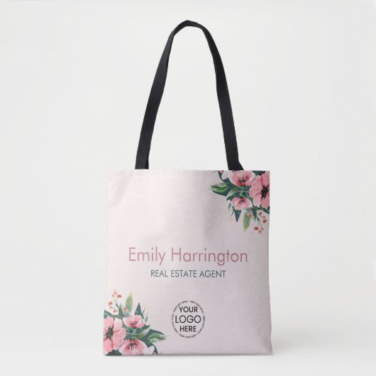 Tote Bag Agent Immobilier Rose Blush Bloom (Devant)