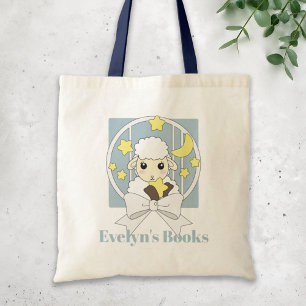 Tote Bag Agneau de dessin Retro Pastel Blue Cute personnali