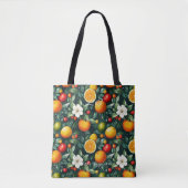 Tote Bag Agrumes et fleurs blanches vibrantes avec initiale (Devant)