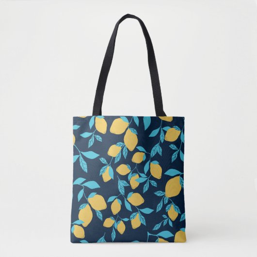 Tote Bag Agrumes simples : citrons sur le bleu. (Devant)