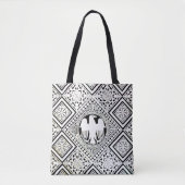TOTE BAG AIGLE ROMAIN BLANC NOIR AVEC MOTIFS DE MASQUE (Devant)