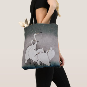 Tote Bag Aigrettes de Koson dans la neige : vintage japonai