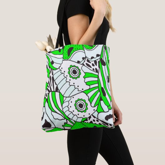 Tote Bag Aile à papillon noir blanc vert Abstrait (De près)