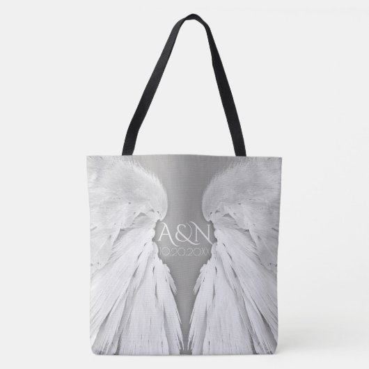 Tote Bag AILES ANGEL Initiales Mariages Élégant gris (Devant)