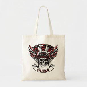 Tote Bag Ailes de parachutiste rouge cramoisi et crâne