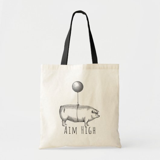 Tote Bag Aim High Cute Pig and Balloon Inspirational (Devant)