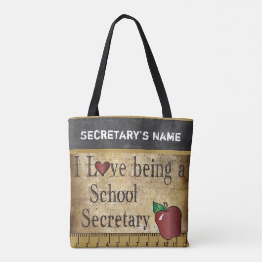 Tote Bag Aimer Être un secrétaire d'école | Nom do-it-yours (Dos)
