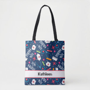 Tote Bag Aimez un nom de bleu marine d'art d'infirmière