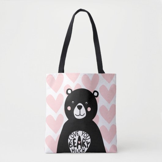 Tote Bag Aimez-vous Béatir beaucoup entendre Ours Rose Fill (Devant)