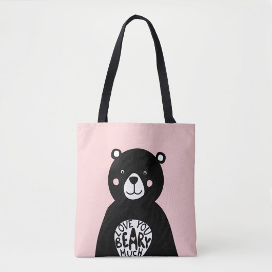 Tote Bag Aimez-vous Béatir beaucoup entendre Ours Rose Fill (Devant)