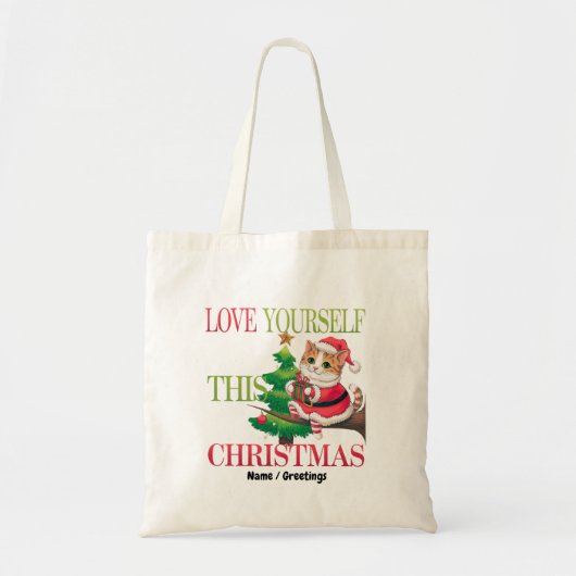 Tote Bag Aimez-vous ce Noël Chaton de Fêtes mignon (Devant)