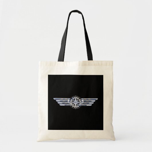 Tote Bag Air Pilote Chrome comme ailes Compass sur noir (Devant)