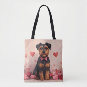 Tote Bag Airedale avec des roses - Saint-Valentin
