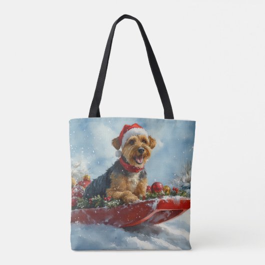 Tote Bag Airedale Chien dans la boue Laisser neiger Noël (Dos)