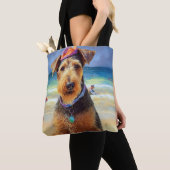 Tote Bag Airedale sur la plage, cadeau d'été pour les amour (De près)
