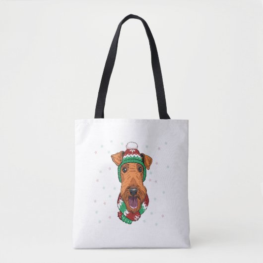 Tote Bag Airedale Terrier dans le casquette de Noël (Devant)