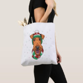 Tote Bag Airedale Terrier dans le casquette de Noël (De près)