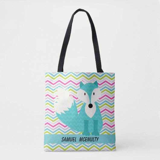 Tote Bag Ajouter Le Nom Chevron Stripe Avec Blue Fox (Devant)