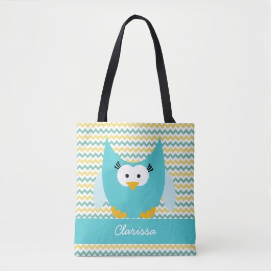 Tote Bag Ajouter Le Nom Chevron Stripe With Owl (Devant)