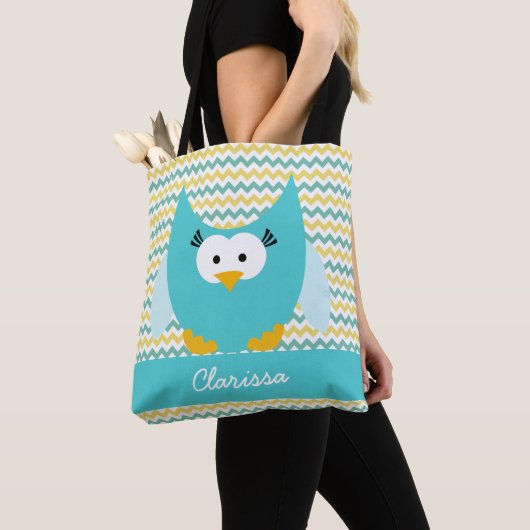 Tote Bag Ajouter Le Nom Chevron Stripe With Owl (De près)