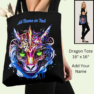 Tote Bag Ajouter le nom Texte, Imaginaire rose bleu Dragon 