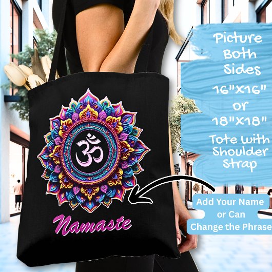 Tote Bag Ajouter Nom, Mandala rose avec symbole OM sur fond