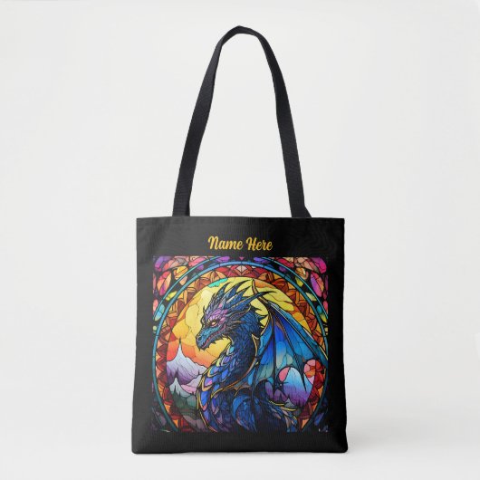 Tote Bag Ajouter un nom ou un texte, Dragon en verre tendu (Devant)
