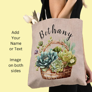 Tote Bag Ajouter un nom ou un texte, panier de Plantes succ