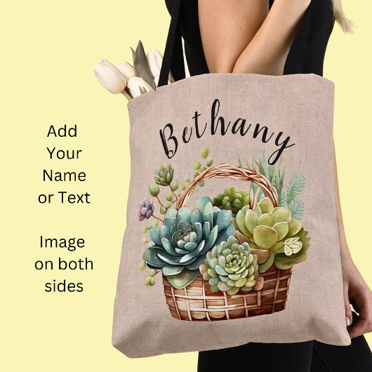Tote Bag Ajouter un nom ou un texte, panier de Plantes succ