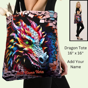 Tote Bag Ajouter un nom Texte, 3D Rainbow Dragon Cracked Wa